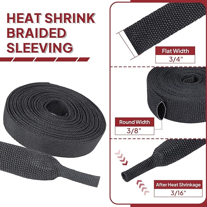 Heat Shrink Fabric Tubing Braided Sleeving 2:1 - Abrasion Protection Flexibility Wiring Harness Cable Sheath (3/8" ID, 30ft)