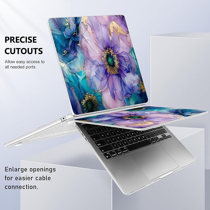 Case for MacBook Air 15 Inch 2025 2024 2023 Release M4 A3241 M3 A3114 M2 A2941, Hard Shell with Screen Protector & Keyboard Cover, Compatible with Touch ID, Fluid Art Flowers