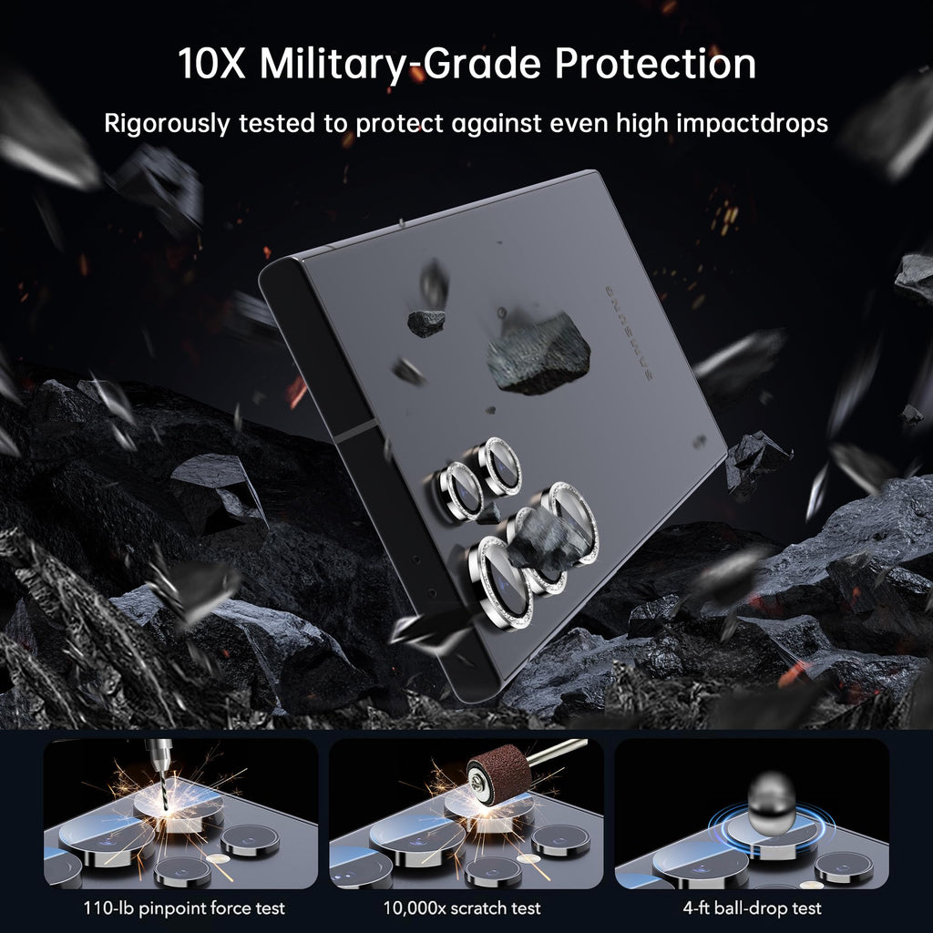VIPSENT For Samsung Galaxy S24 Ultra Camera Lens Protector, Individual Lens Protector, Ultra HD 9H Tempered Glass Screen Protective Cover, Anti-scratch, Military Grade Drop Protection 2 Set. (Glitter Silver, S24 Ultra)
