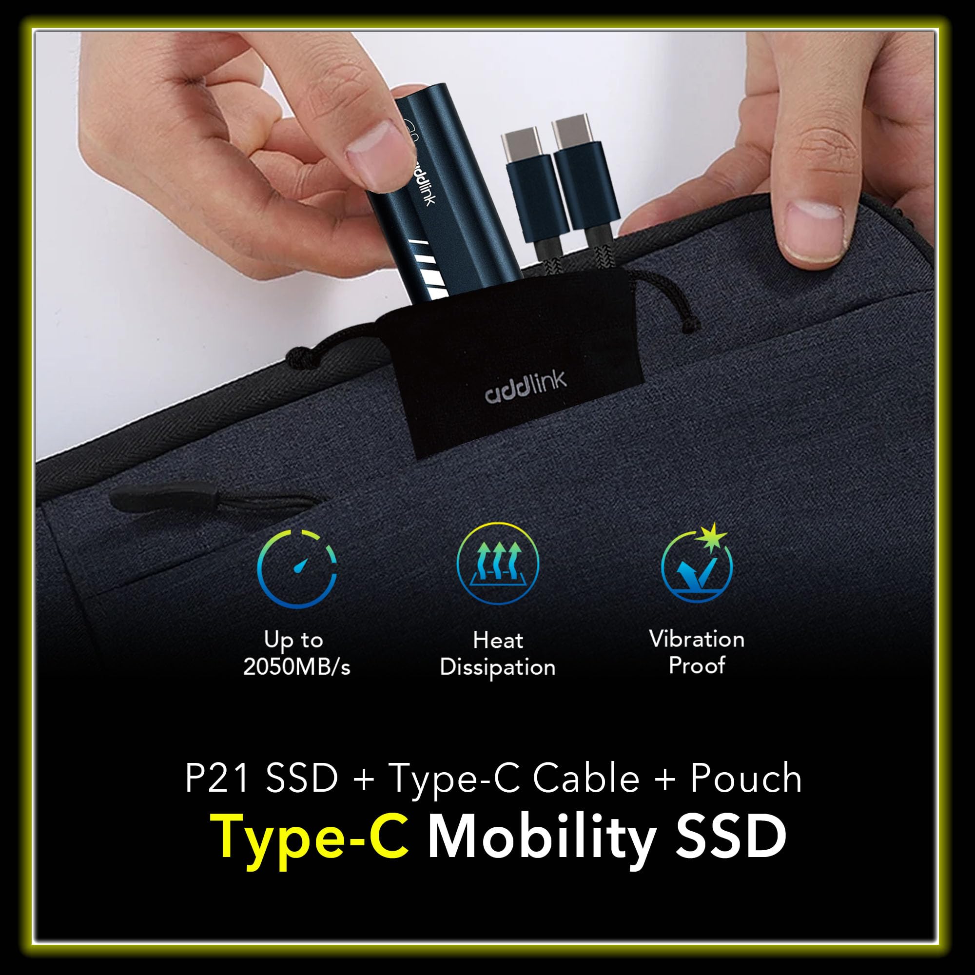 Addlink P21 2TB Portable External SSD, Up to 2,000MB/s Read, USB 3.2 Gen 2x2, Lightweight Storage for Photography, Video, Gaming and Fast backups, for PC Laptop Mac Windows Linux Android PS4 PS5