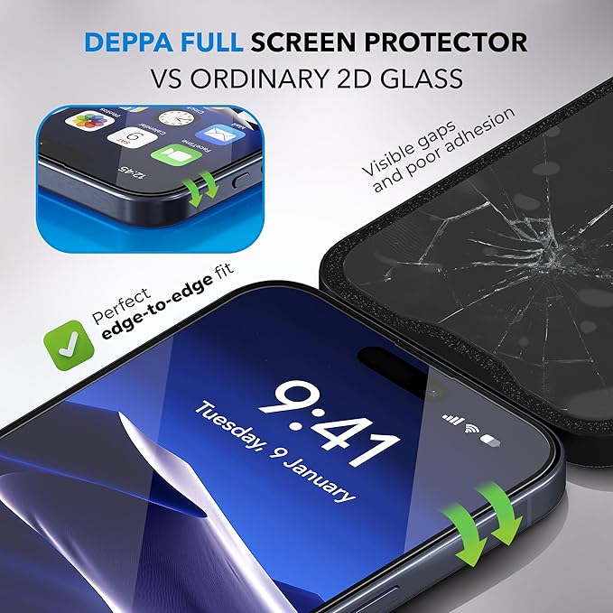 Deppa |2 Pack| for iPhone 16 Pro (6.3') Anti-Blue Light Screen Protector | Scratch Resistant Tempered Glass | 3D Edge to Edge Coverage | Easy Installation Kit | Eye Safeguard TÜV Certified