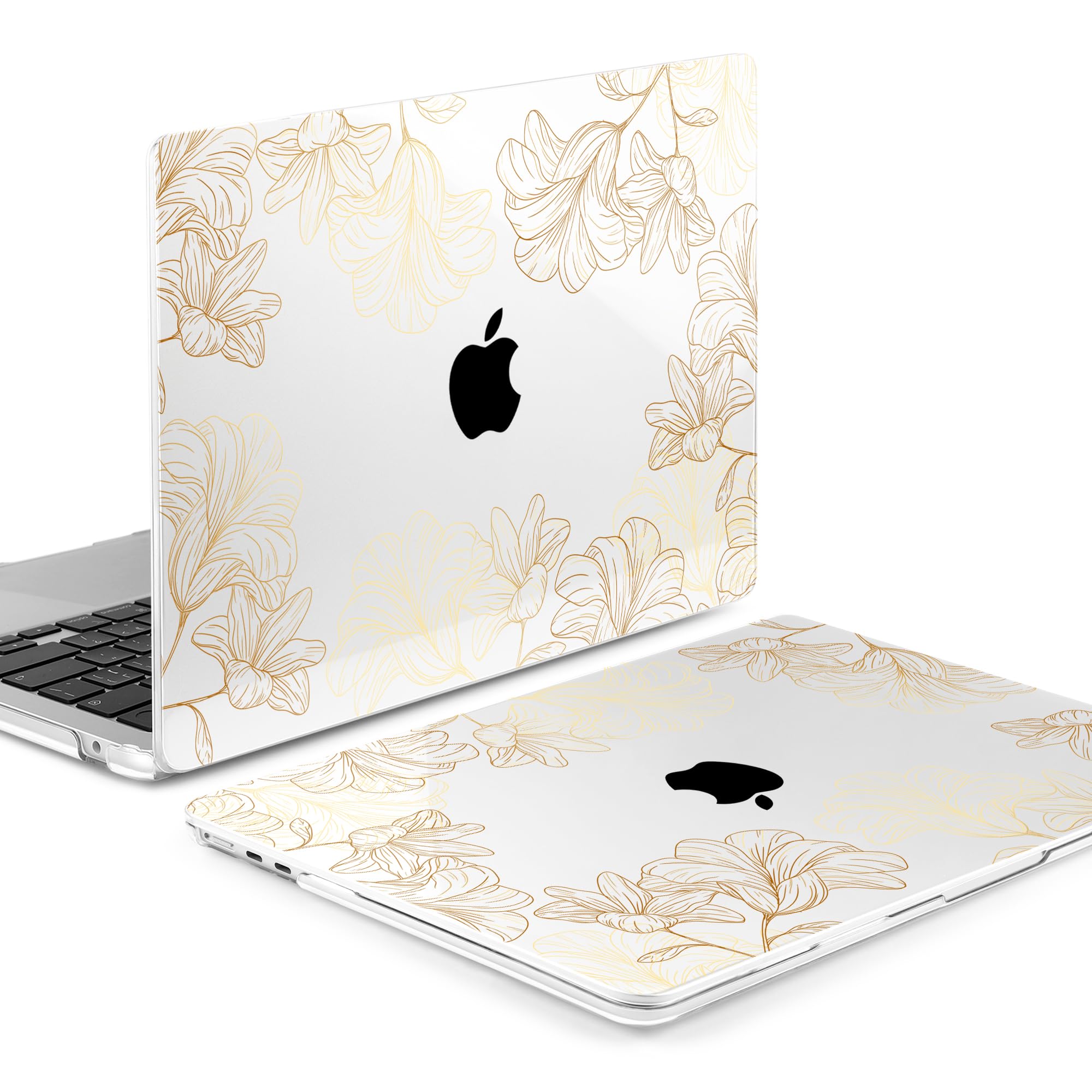 MEEgoodo for M5/M4/M3/M2 MacBook Air 15 inch Case 2026 2025 2024 2023, Case Fit Model (A3448/A3241/A3114/A2941) for MacBook Air 15.3 inch, Drawn Golden Floral
