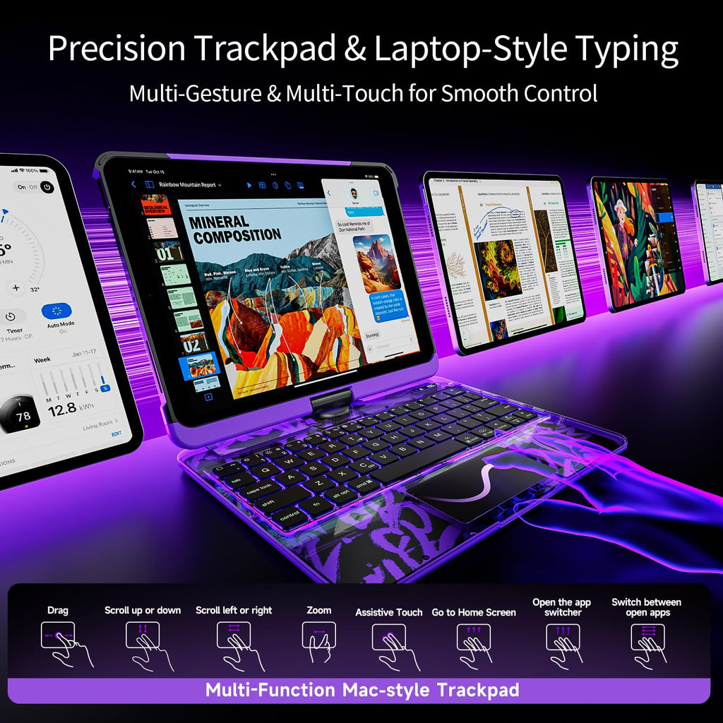 Uminy Clear Keyboard Case for iPad Pro 11 Inch with 360° Rotation, Purple