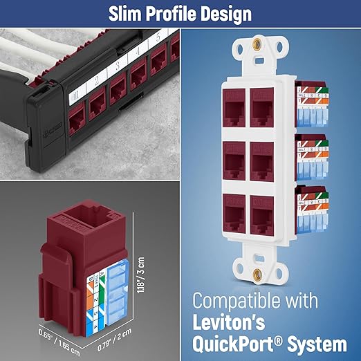 Everest 90° Angled RJ45 Cat5e Keystone Jacks 50-Pack in Red - Slim Profile Female RJ45 Connectors - Cat 5e Keystone Jack - Compatible with 90° Angled Speed Termination Tool - easyJACK (B094WB91H3)