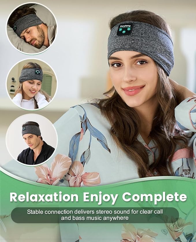 Perytong Sleep Headband - Bluetooth Sleeping Headphones for Side Sleepers - Comfortable Headband with Thin Speaker Microphone Gift Ideas for Women & Men