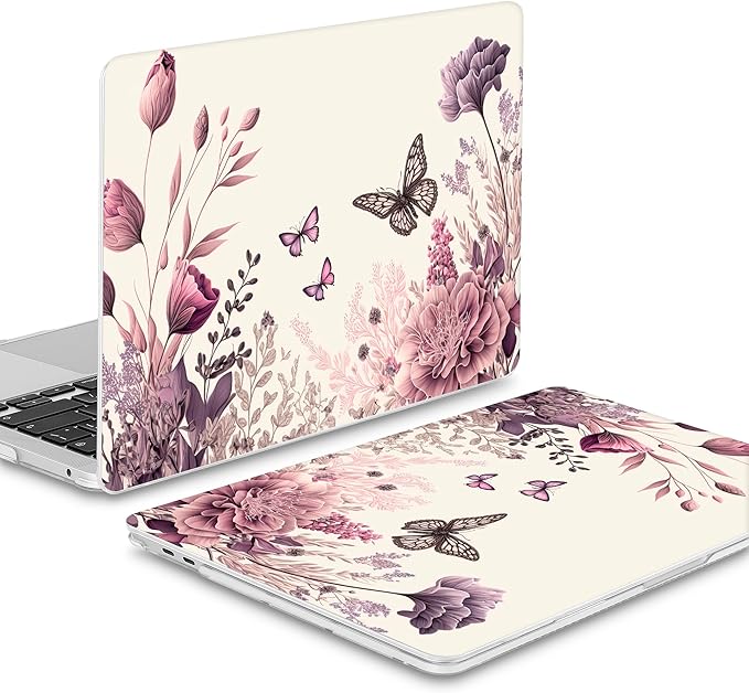 Mektron for MacBook Pro 13-inch Case 2022 2021 2020 Release A2338 M2 M1 A2289 A2251, Printed Plastic Hard Shell Cover for New MacBook Pro 13.3-inch Touch Bar Fits Touch ID, Butterfly Flower C074