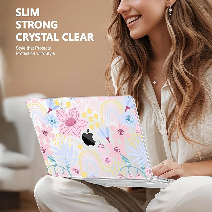 Case for MacBook Air 15 Inch 2025 2024 2023 Release M4 A3241 M3 A3114 M2 A2941, Hard Shell with Screen Protector & Keyboard Cover, Compatible with Touch ID, Florals