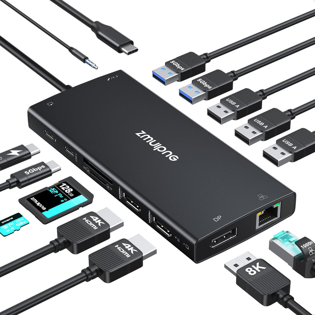 USB C Laptop Docking Station Dual Monitor 4K HDMI+8K DP for Dell HP