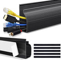 Cable Management Under Desk (31.5in J Channel 2x15.7in) Self Adhesive Cable Raceways Channel, Easy to Install Cord Cover Hider Desk Cord Organizer Electrical Black