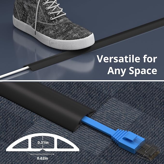ZhiYo 5.6ft Cord Covers for Wires on Floor, Cord Hider Floor Hide Extension Cords, Soft PVC Cable Cover Cable Protector, Wire Cavity W0.62in H0.31in, Gray Oak Wood