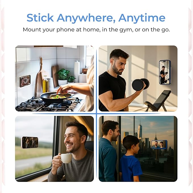 SUCKY Silicone Suction Phone Case Adhesive Mount - Anti-Slip Holder, Hands-Free Fidget Toy, Phone Accessory for iPhone and Android (Chalk Pink, Double V2)