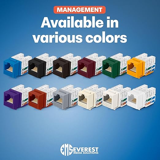 Everest 90° Angled RJ45 Cat6A Keystone Jacks 10-Pack in Red - Slim Profile Female RJ45 Connectors - Cat 6A Keystone Jack - Compatible with 90° Angled Speed Termination Tool - easyJACK (B094WB91H3)