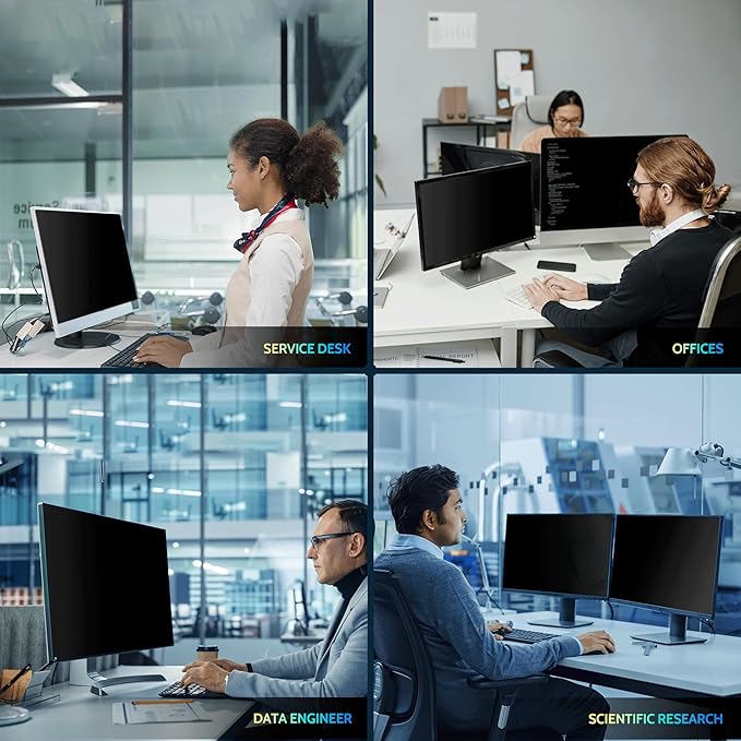 [2-Pack] 23.8 Inch Privacy Screen for Computer Monitor 16:9 Aspect Ratio, Eye Protection Anti Blue Light Glare Shield, 23.8inch Removable Black Blackout Anti Spy Desktop Security Private Filter