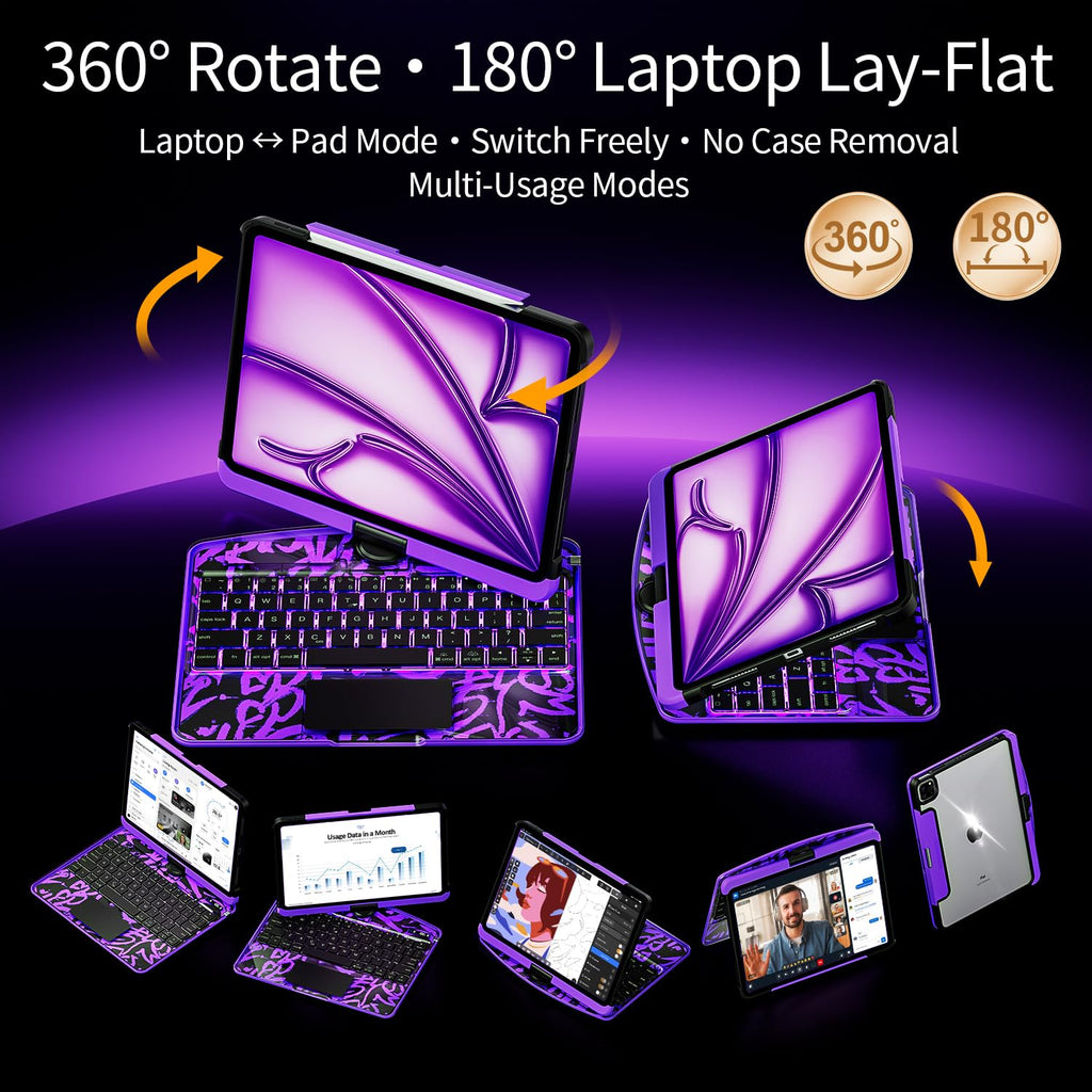 Uminy Clear Keyboard Case for iPad Pro 11 Inch with 360° Rotation, Purple