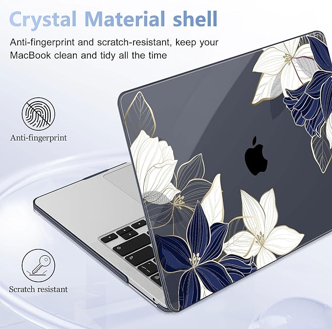 May Chen Case for MacBook Pro 13 inch M2 2023,2022,2021,2020 A2338 M1 A2251 A2289, Plastic Hard Shell Case for MacBook Pro 13" with Touch Bar Fits Touch ID, Elegant Flower