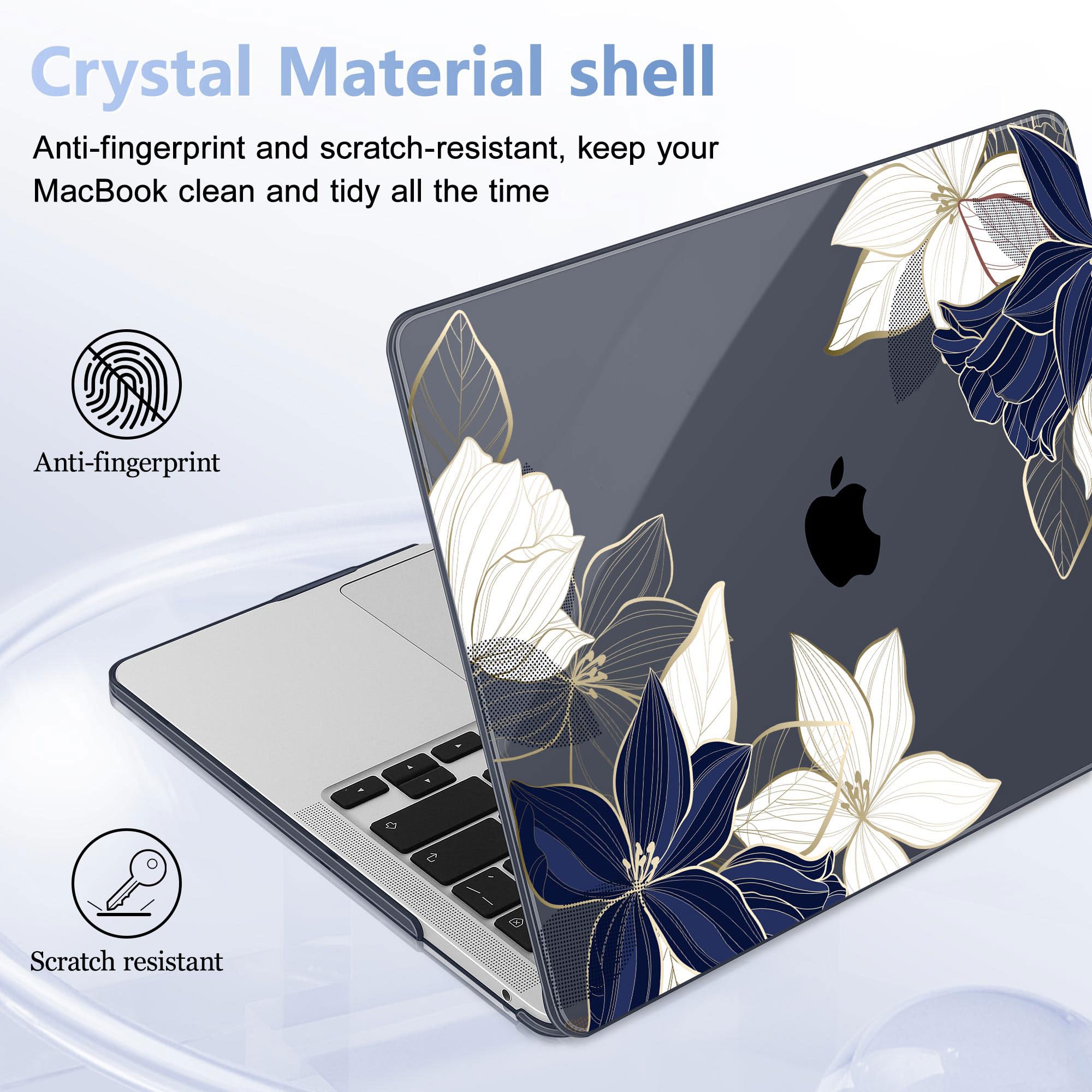 May Chen Case for MacBook Pro 13 inch M2 2023,2022,2021,2020 A2338 M1 A2251 A2289, Plastic Hard Shell Case for MacBook Pro 13" with Touch Bar Fits Touch ID, Elegant Flower