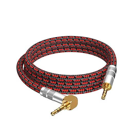 3.5mm Aux Cord, Audiophile Audio Auxiliary Cable 3.5 mm Male to Male Stereo Hi-Fi Sound Braided aux 1/8 Cable for Car Home Stereos Tablets Speakers (Right Angle 3.5mm, 9.8ft)