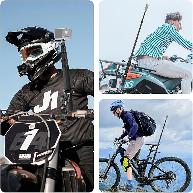 NEEWER Motorcycle Camera Mount Kit, Bicycle Handlebar Invisible Selfie Stick, 360° Ball Heads, Super Clamps & Cleaning Cloth, Compatible with GoPro Insta360 DJI AKASO Action Cam Video Recording, GP-30