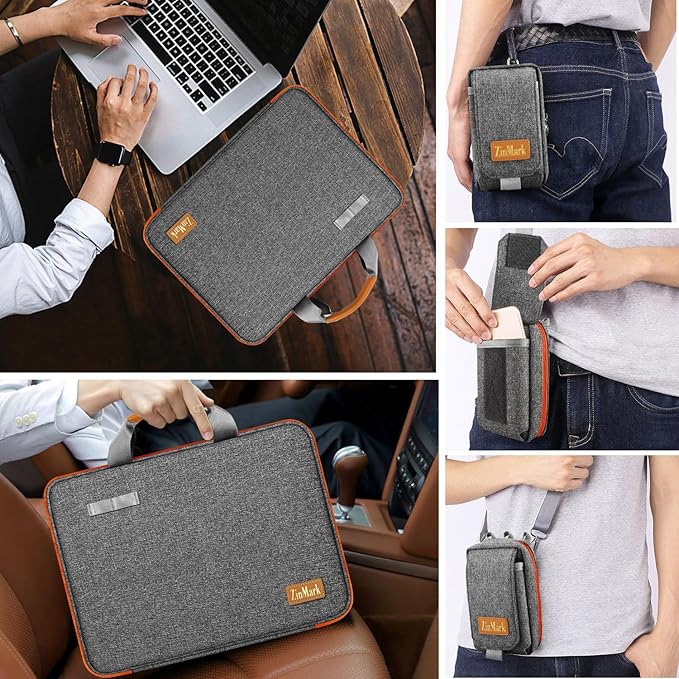 Laptop Case 15.6 Inch Briefcase Military-Grade Protection with Detachable Belt Bag, Compatible All Model of 15-16 Inch MacBook Pro and Most Popular 15.6 Inch Notebooks Chromebooks (Gray Orange)