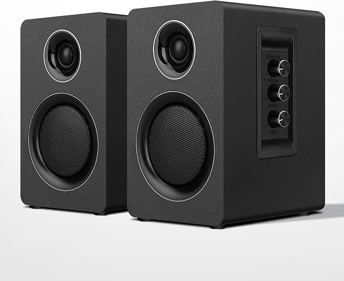 Computer Speakers for Desktop PC, Active Bookshelf Speaker with 3‘’ Carbon Fiber Woofer and Silk Film Tweeter ,Supports Bluetooth 5.3, USB-C, AUX/RCA Input for Record Player TV - Black Stereo Set