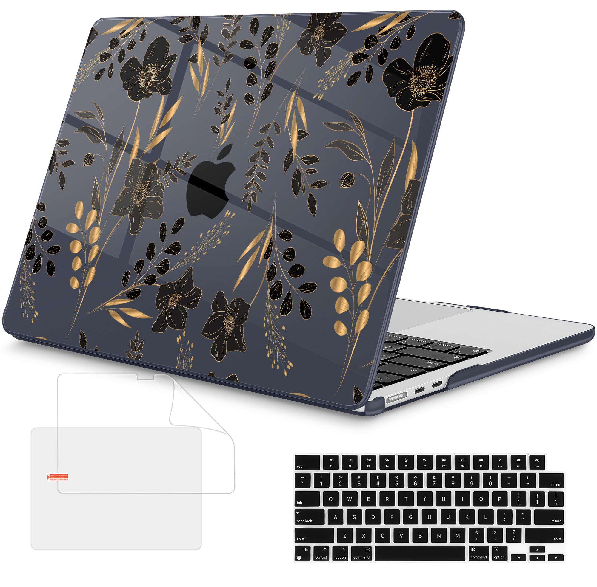 Mektron Case for 2026 MacBook Air 15 INCH M5 A3448 Compatible with M4 A3241 /M3 A3114 /M2 A2941 Printed Plastic Hard Shell Cover with 15.3" Liquid Retina Display Touch ID- Gold Floral