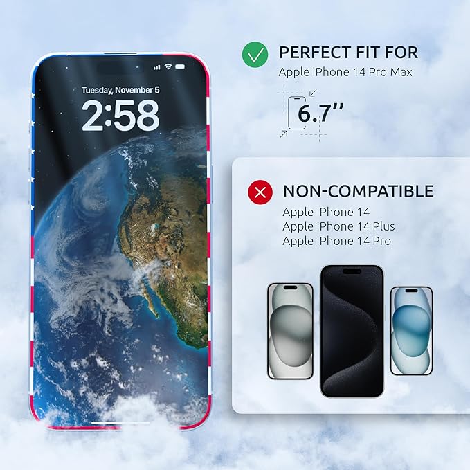 Screen Protector for iPhone 14 Pro Max - 2 Pack (USA Flag & Classic Black) Tempered Glass 9H Hardness, Full Coverage, Anti-Fingerprint Coating for iPhone 14 Pro Max Screen Protector