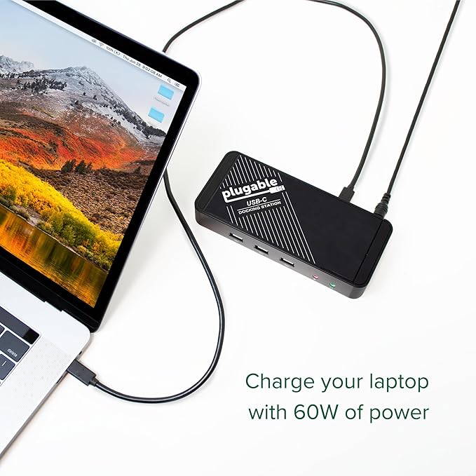 Plugable USB-C Dock with 4K HDMI and 60W Charging, Compatible with Thunderbolt 3/4, USB4, and USB C iPhone, iPad, Windows, and Chromebook 1Gbps Ethernet, 3X USB 3.0, 2X USB 2.0, Driverless