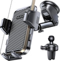 [2025 New] Dashboard Phone Holders for Your Car (+Air Vent Clip) [Military Grade Stable] , Car Cell Phone Holder, Rotatable Suction Cup Car Phone Mount for All Phone (Diamond Black)