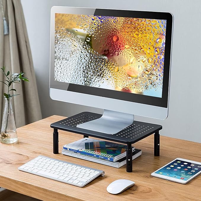 suptek Monitor Stand Riser for Computer,Laptop,Printer, Notebook and All Flat Screen Display with Vented Metal Platform,3 Height Adjustable Laptop Riser,2 Pack,Black(MST003-2)