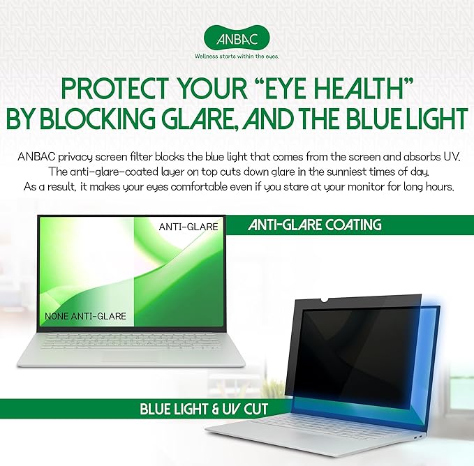 14.1 Inch Laptop Privacy Screen Shield for 16:10 Wide Display - Anti Glare Computer Privacy Screen Cover | Blue Light Blocking Screen Protector | Scratch Resistant UV Filter | Attachment Type