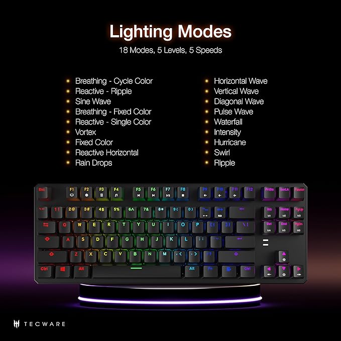 TECWARE Phantom 87 Key Mechanical Keyboard, RGB led, Outemu Brown Switch