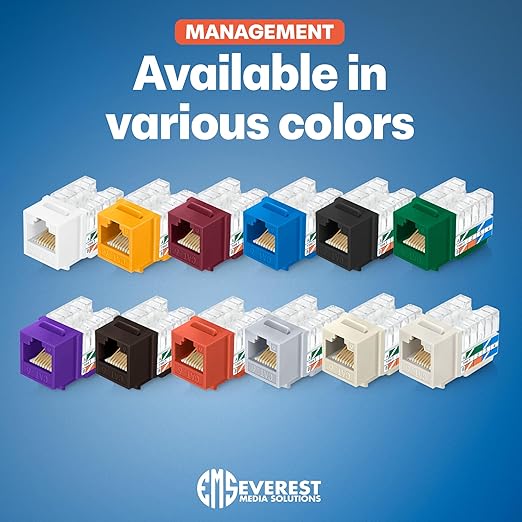 Everest 90° Angled RJ45 Cat6 Keystone Jacks 10-Pack in Orange - Slim Profile Female RJ45 Connectors - Cat 6 Keystone Jack - Compatible with 90° Angled Speed Termination Tool - easyJACK (B094WB91H3)