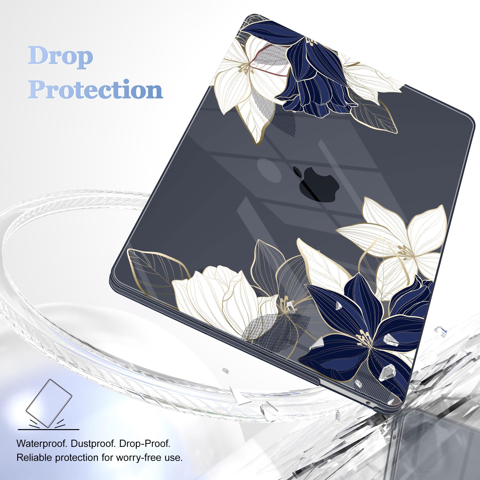 May Chen Case for MacBook Pro 13 inch M2 2023,2022,2021,2020 A2338 M1 A2251 A2289, Plastic Hard Shell Case for MacBook Pro 13" with Touch Bar Fits Touch ID, Elegant Flower