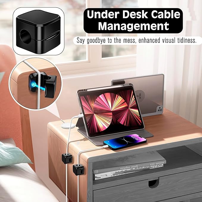 SaiTech IT Pack of 6 Magnetic Cable Clips, Cord Organizer Holder, for Desk Cable Management, Adhesive Wire Keeper for Car, Office Home Desktop, Wall, Night Table