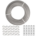 TooTaci 3/16" Stainless Steel Cable, 100ft Wire Rope with Aluminum Crimping Sleeve&Thimbles, 7x19 Strands, 3700lbs Breaking Strength Heavy Duty Aircraft Cable for Zipline, Deck Railing, Shade Sail
