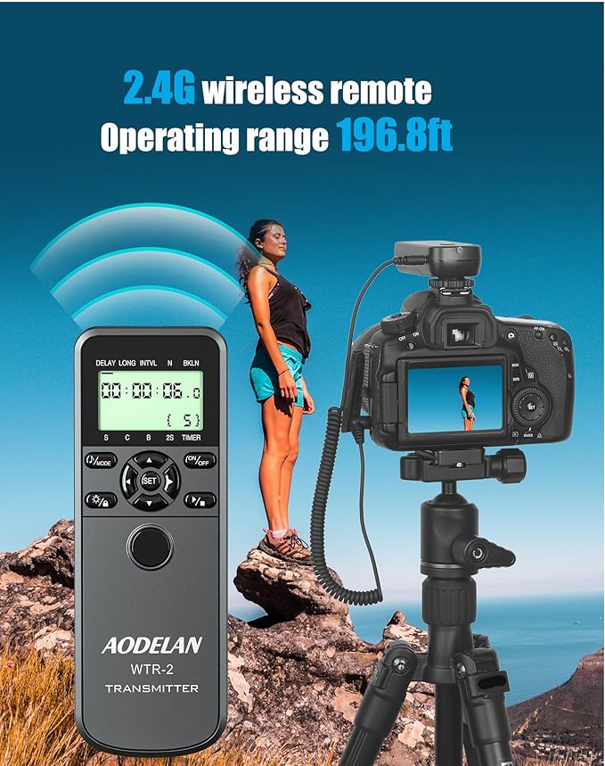 Wireless Timer Shutter Release Compatible with Canon Cameras, AODELAN Intervalometer Remote Control for R6 R 60D 70D 80D 600D M6 T6i; Replaces Canon RS-60E3, Fujifilm RR-100 and Olympus RM-CB2