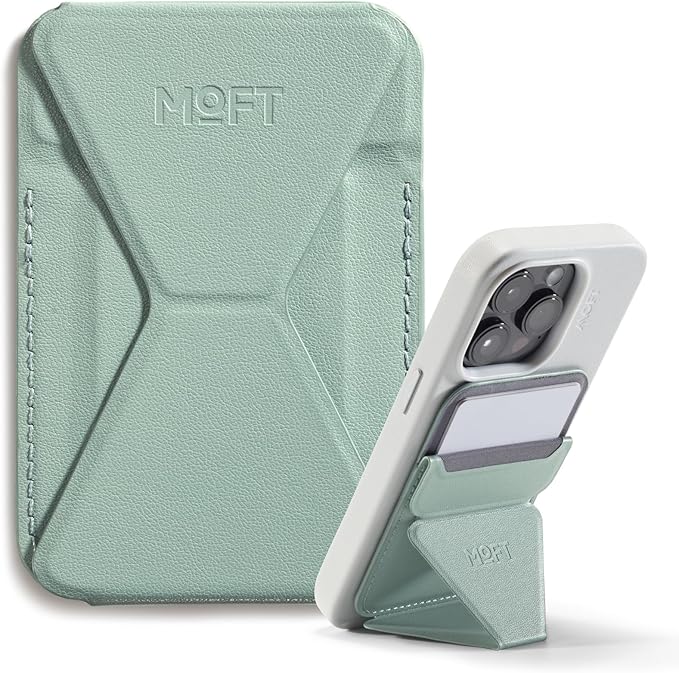 MOFT Magnetic Wallet Stand Compatible with iPhone 16/15/14/13/12 Series, Angle Adjustment & Magsafe Compatible MOVAS Phone Stand,Seafoam