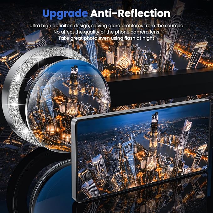 WSKEN for Samsung Galaxy S25 Ultra Camera Lens Protector - Ultra Thin Case Friendly, 9H Shatterproof Tempered Glass with Aluminum Metal Circle Camera Screen Protector Cover Accessories, Glitter