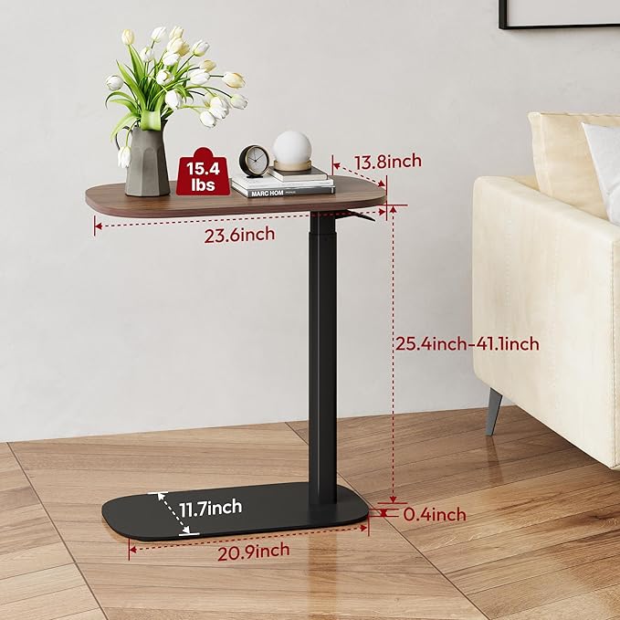 SANODESK Adjustable Overbed Bedside Table Pneumatic Adjustable Height Laptop Computer Standing Desk Cart with Tray, Hospital and Home Use(23.6" W x 13.8" D, Walnut)