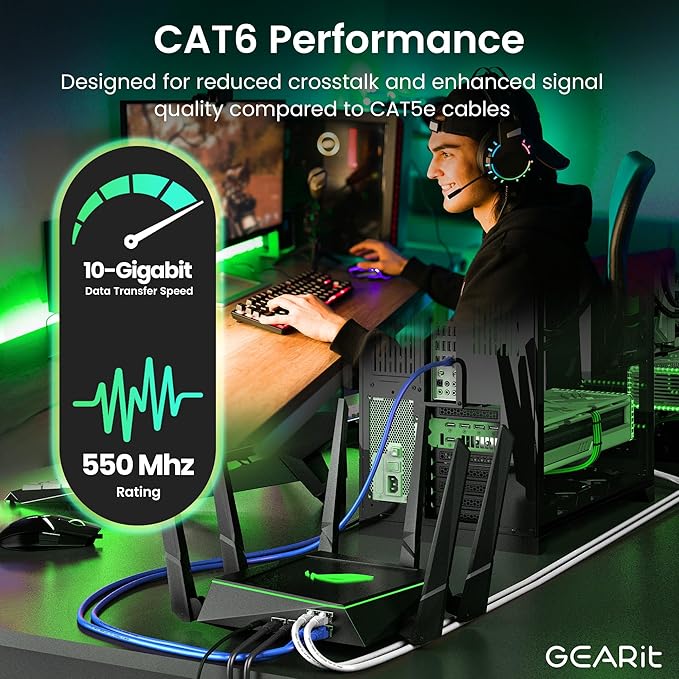 GearIT Cat 6 Ethernet Cable Pack - 24-Pack 0.5 ft Cat6 Ethernet Patch Cables | RJ45 Network Patch Cable, 10 Gbps Snagless Gold-Plated Connectors - Ethernet Cable Cat 6 for PC, TV, Router - Blue