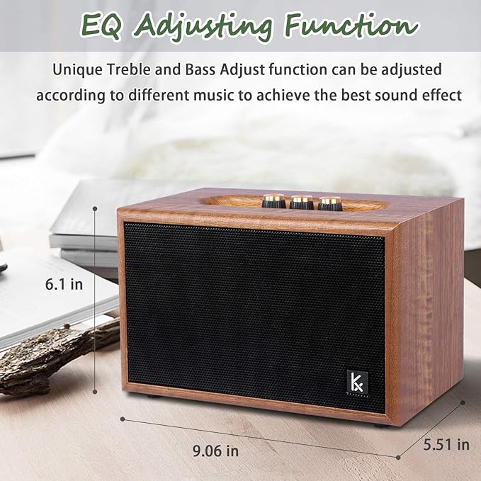 Retro Wooden Bluetooth Speaker, KONEX 40W Vintage Portable Wireless Speaker, Bluetooth 4.2 Heavy Bass Music Player, 20H Long Playtime, Outdoor Speaker for Home, Office, Party, Gift for Friend