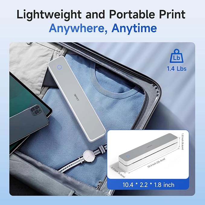 iDPRT Portable Printer Wireless for Travel - Bluetooth Mobile Printer Support for 8.5"x11" US Letter, Inkless Compatible with iOS, Android, Laptop for Office, Car and Home (pro, White)