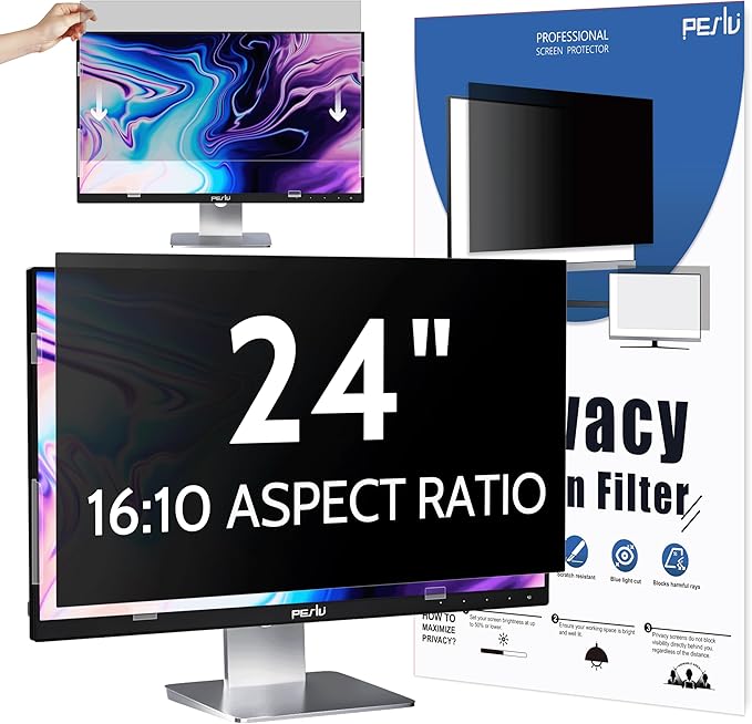 Privacy Screen for Computer Monitor 24 Inch 16:10 Aspect Ratio, Anti Blue Light Glare Removable 24 in Privacy Screen Filter Protective Film, HD 24 Inch Privacy Screen Protector for Monitor