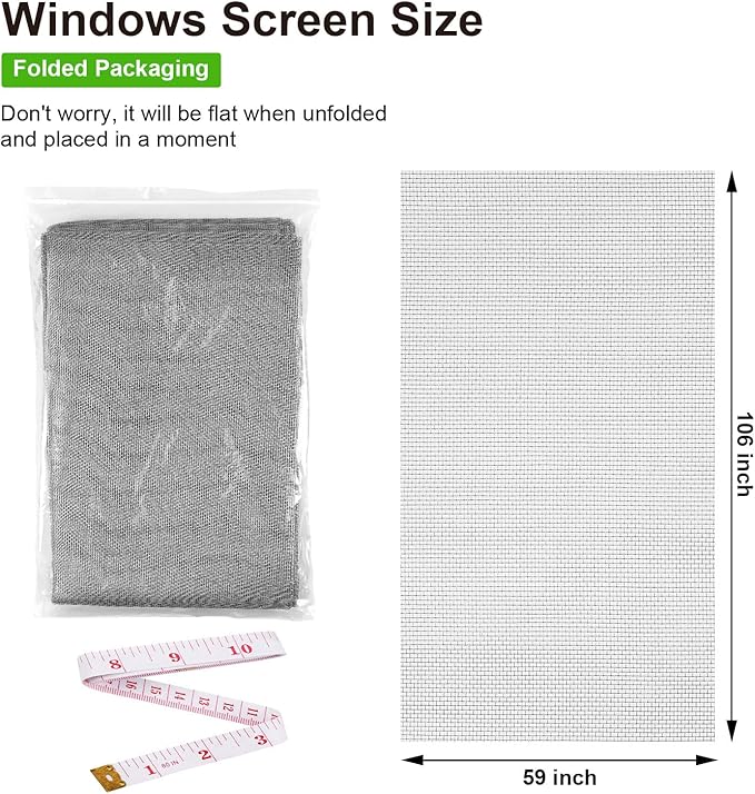 Replacement Window Screens, 59X106 Inch Durable Window Screen Mesh for Patio Porch Door Windows, DIY Adjustable Fiberglass Screen Repair Kit Sliding Net Roll Pet, Gray by Ouskr