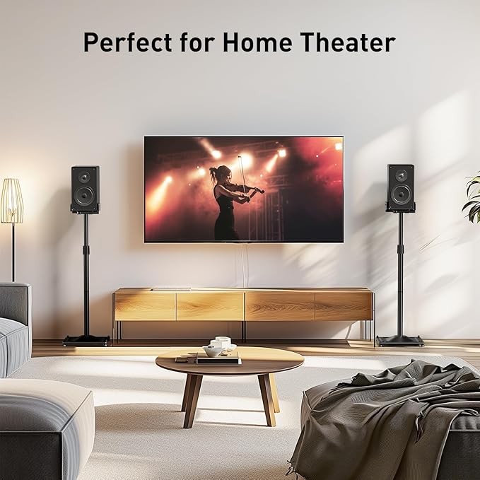 PERLESMITH Universal Speaker Stands for Surround Sound -Height Adjustable Extend 33.3”to 45.1”, Floor Speaker Stand for Satellite & Studio & Bookshelf Speakers up to 11LBS,1 Pair Black, PSSS2