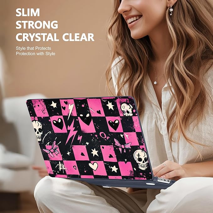 Case for MacBook Air 15 Inch 2025 2024 2023 Release M4 A3241 M3 A3114 M2 A2941, Hard Shell with Screen Protector & Keyboard Cover, Compatible with Touch ID, Pop Punk Checkerboard
