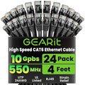 GearIT Cat 6 Ethernet Cable Pack - 24-Pack 4 ft Cat6 Ethernet Patch Cables | RJ45 Network Patch Cable, 10 Gbps Snagless Gold-Plated Connectors - Ethernet Cable Cat 6 for PC, TV, Router - Black
