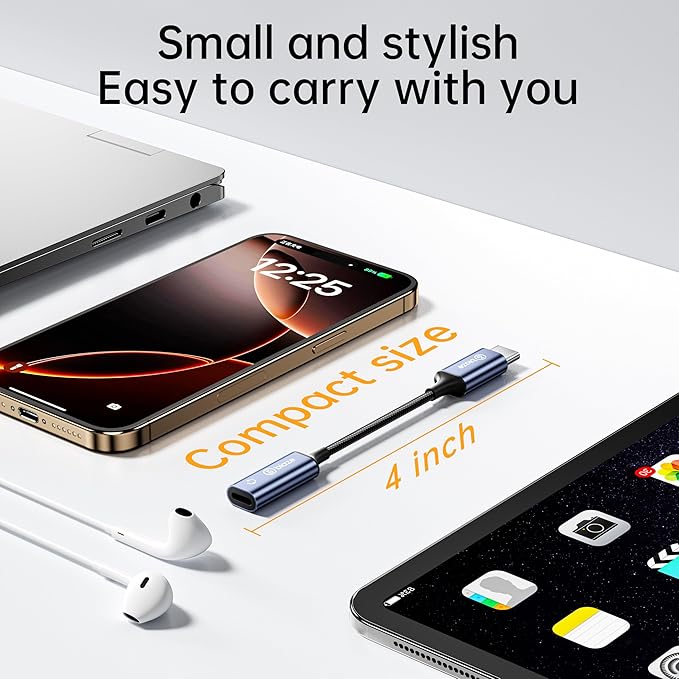 USB C to Lightning Audio Adapter, USB Type C Male to Lightning Female Headphone Converter, Compatible with iPhone 16/15 Full Series, iPad Pro, iPad Air 6/5/4, MacBook
