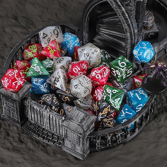 CiaraQ Polyhedral Dice Set (42pc) with 6 Drawstring Dice Pouches for Dungeons and Dragons RPG MTG Table Games. 6 Sets of Plum Blossom Pattern Role Playing Dice