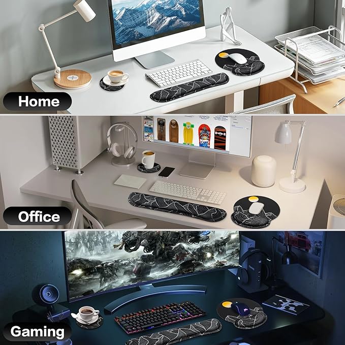 Ergonomic Keyboard Wrist Rest, Mouse Pad with Wrist Rest Black, Gaming Mousepad with Wrist Support, Memory Foam Wrist Rest Set for Computer Keyboard, Funny Cute Office Desk Accessories